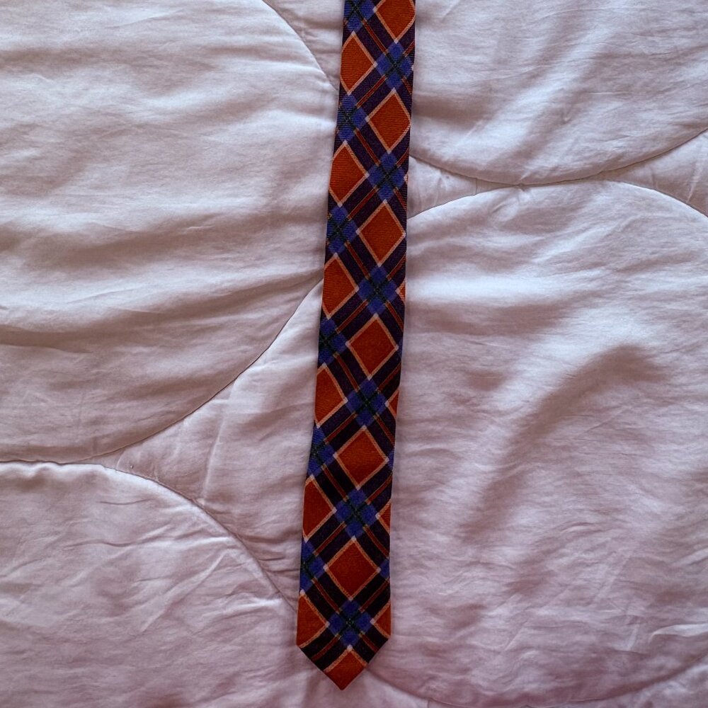 Original Men's Penguine Orange Navy Plaid Cotton Skinny Tie